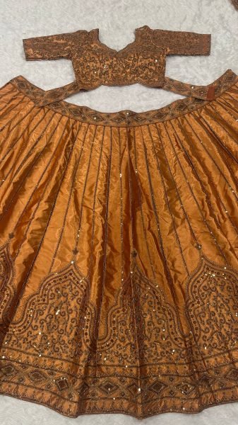 Rust Wedding Wear Satin Silk Lehenga Choli with Net Embroidered Dupatta at Wholesale Rate Designer Lehenga Choli