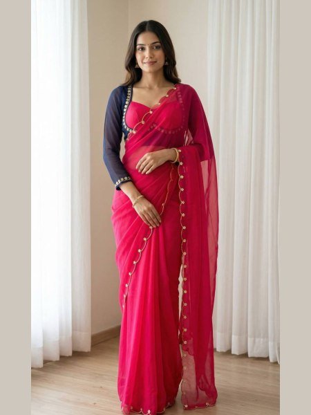 Sabyasachi Inspired Pink Saree with Designer Madhubala Blouse for Women Sarees 