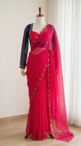 Sabyasachi Inspired Pink Saree with Designer Madhubala Blouse for Women Designer Wedding Sarees Wholesale