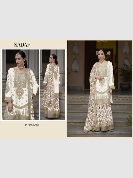 Sadaf Heavy Chinon Embroidery Work Plazzo Suits Collection  Designer Plazzo Salwar Suits Wholesale