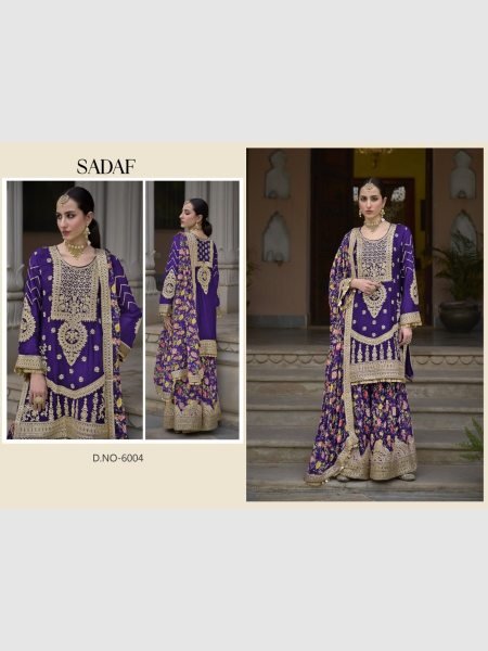Sadaf Heavy Chinon Embroidery Work Plazzo Suits Collection  Designer Plazzo Salwar Suits Wholesale