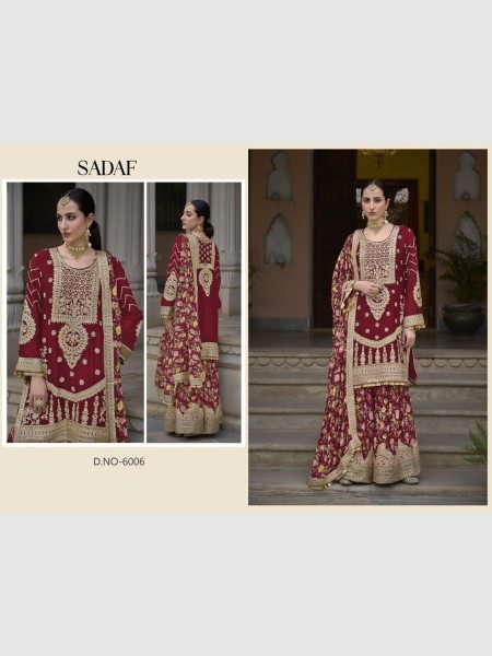Sadaf Heavy Chinon Embroidery Work Plazzo Suits Collection  Designer Plazzo Salwar Suits Wholesale