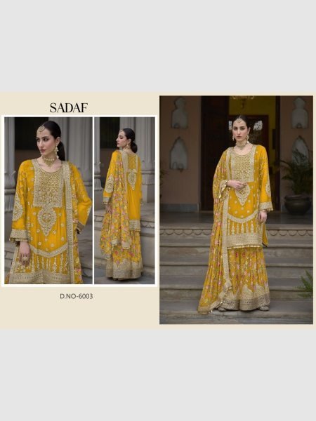 Sadaf Heavy Chinon Embroidery Work Plazzo Suits Collection  Designer Plazzo Salwar Suits Wholesale