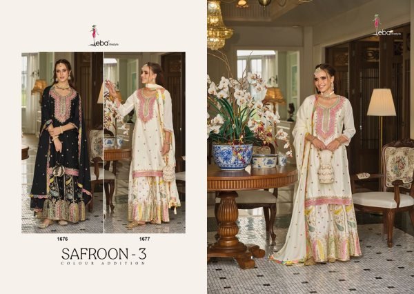Safroon 3 Designer Chinon Suit by Eba Partywear Pakistani Style Festival Wedding Special Salwar Kameez 2025 Designer Plazzo Salwar Suits Wholesale
