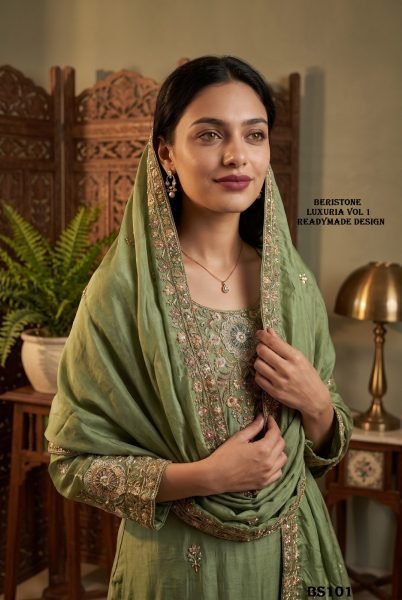 Sage Green Readymade Salwar Suit with Heavy Embroidery Handwork and Pure Fabric Designer Plazzo Salwar Suits Wholesale