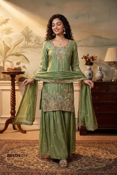 Sage Green Readymade Salwar Suit with Heavy Embroidery Handwork and Pure Fabric Designer Plazzo Salwar Suits Wholesale