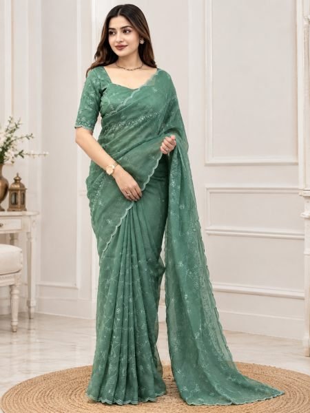 Sage Green Status Silk Saree with Full Body Self Zari Weaving For Festival Collection Sarees 