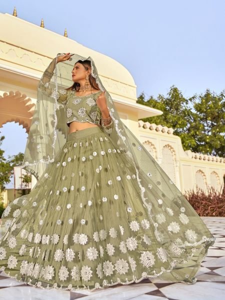 Sand Mirror Work Net Festival Wear Lehenga Choli 