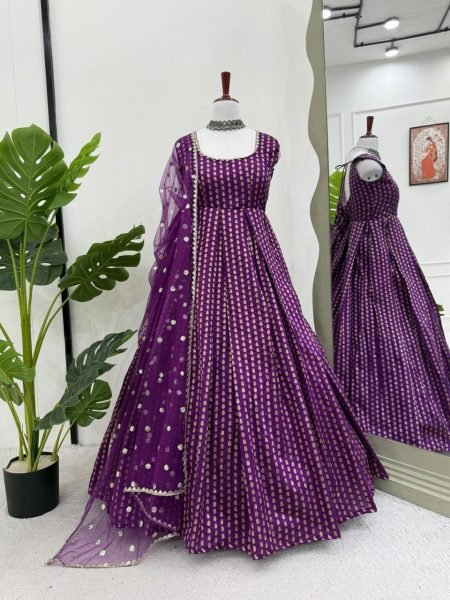 Sangeet Look Special Royal Banarasi Jacquard Anarkali Set with Elegant Net Dupatta Anarkali Kurtis 