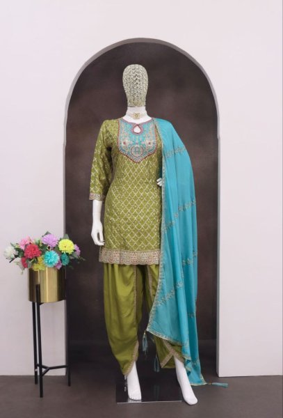  Sangeet Ready Emerald Green Patiala Look Chinon Suit for Bridesmaids  & Young Women Designer Plazzo Salwar Suits Wholesale
