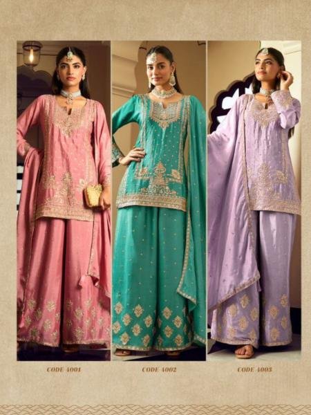  Sanika Gulrang Heavy Chinnon Silk Suits Festive Collections Wholesale Salwar Kameez