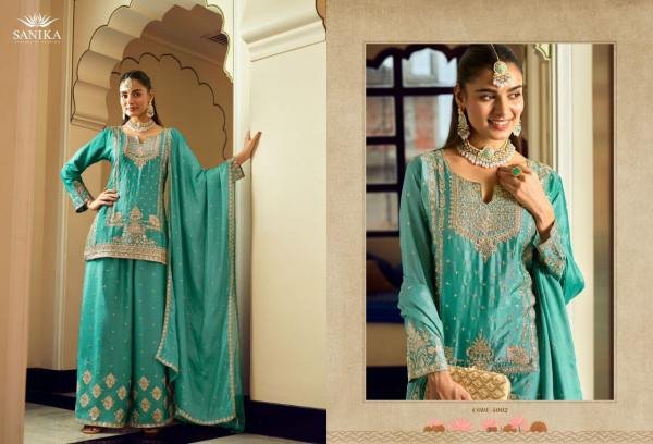  Sanika Gulrang Heavy Chinnon Silk Suits Festive Collections Wholesale Designer Plazzo Salwar Suits Wholesale