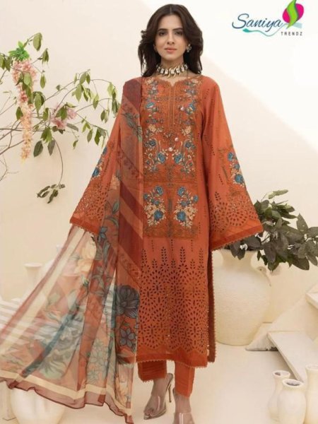 Saniya Cotton With Embroidered Orange Color Suit Set  Salwar Kameez