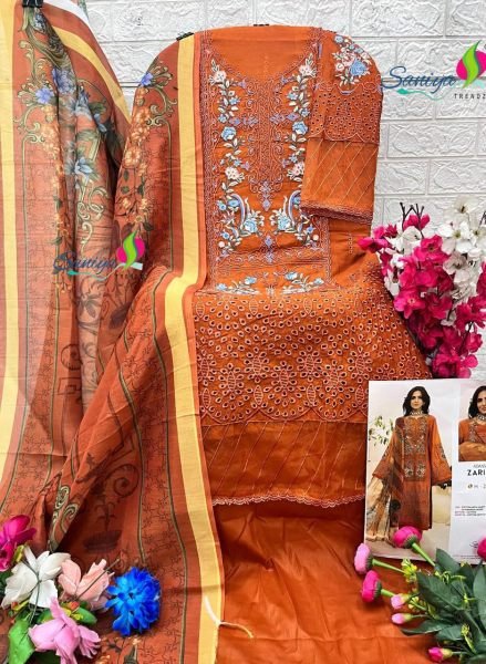 Saniya Cotton With Embroidered Orange Color Suit Set  Churidar Salwar Suits Wholesale