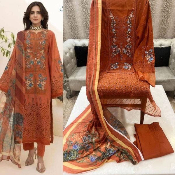 Saniya Cotton With Embroidered Orange Color Suit Set  Churidar Salwar Suits Wholesale