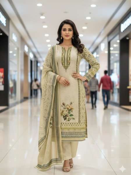 Sarvella Pista Cotton Silk Suit Set with Modern Print for Casual Wear Full Set Dress Material