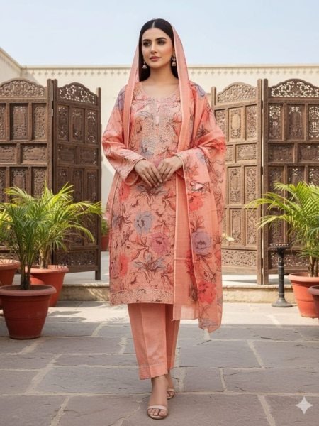 Sarvya Peach Mal Cotton Suit Material with Dupatta for Regular Wear Punjabi Dress Materials Wholesale