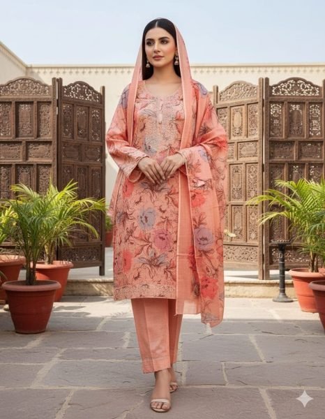 Sarvya Peach Mal Cotton Suit Material with Dupatta for Regular Wear Punjabi Dress Materials Wholesale