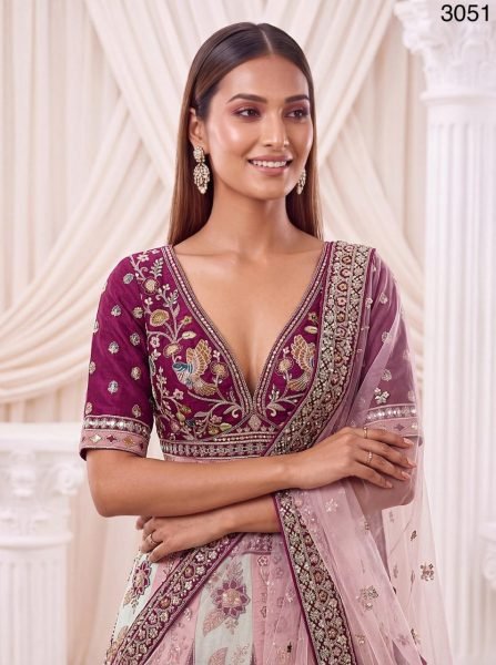 Satin Silk Bridal Lehenga Choli with Flower Patch Work  Hand Mirror Work and Designer Dupatta Bridal Lehenga Choli