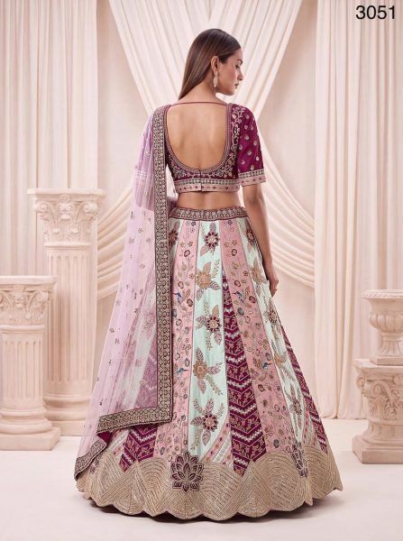 Satin Silk Bridal Lehenga Choli with Flower Patch Work  Hand Mirror Work and Designer Dupatta Bridal Lehenga Choli