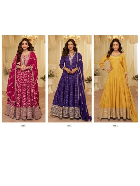 Sayuri Aaradhna Mustard Yellow Embroidered Wedding And Party Wear Gown  Anarakali Gown Wholesale