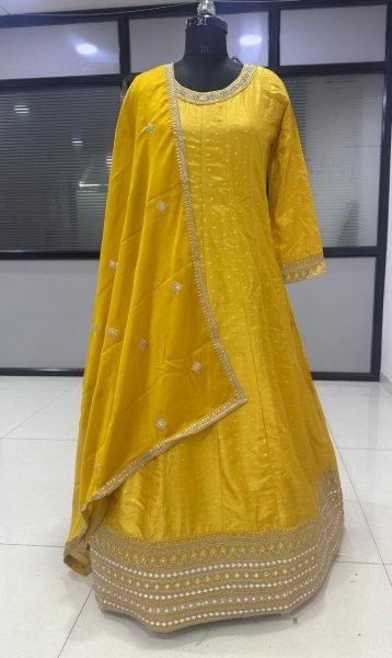 Sayuri Aaradhna Mustard Yellow Embroidered Wedding And Party Wear Gown  Anarakali Gown Wholesale