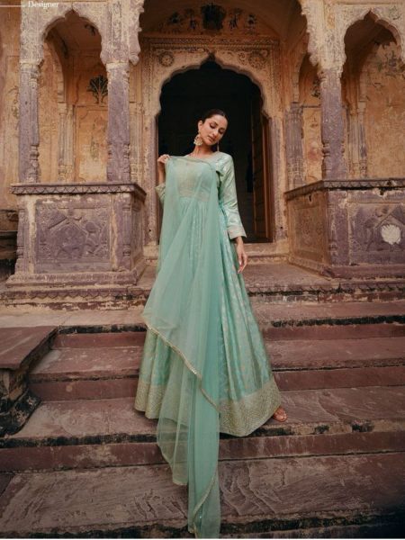 Sayuri Designer apsara pure Viscous jecquard silk long Anarkali Gown collection  