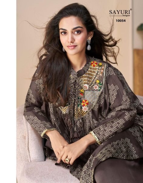 Sayuri Designer Brown Hand Embellished Chinon Poncho Kaftan Style Suit Designer Plazzo Salwar Suits Wholesale