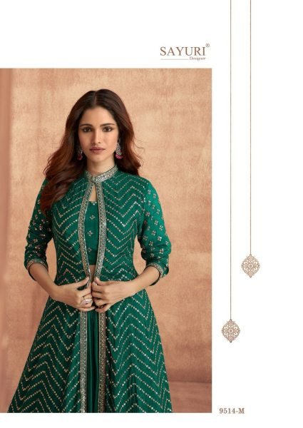 Sayuri Designer Green Embroidered Indo Western Shrug Lehenga Choli Set Wedding Bridal Dress Wholesale