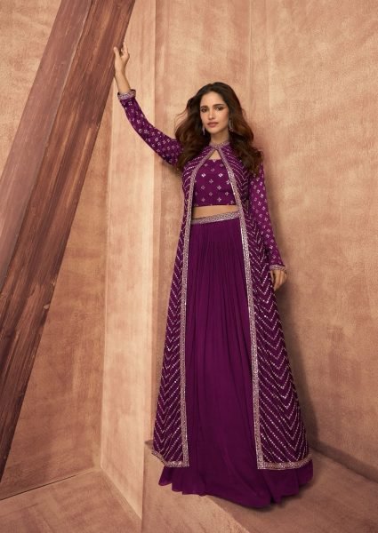 Sayuri Designer Impression Purple Chinon Silk Lehenga Choli   Wedding Bridal Dress Wholesale
