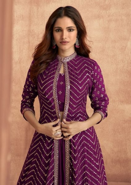 Sayuri Designer Impression Purple Chinon Silk Lehenga Choli   Wedding Bridal Dress Wholesale
