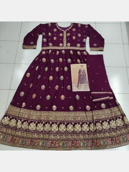 Sayuri Designer Purple Real Gerogette With  Embroidery Sequence work Gown Collection  Anarakali Gown Wholesale