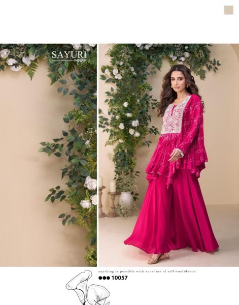 Sayuri Hot Pink Chinon Silk Poncho Palazzo Suit For Export at Factory Price Designer Plazzo Salwar Suits Wholesale