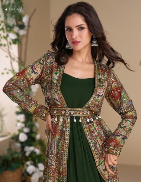 Sayuri Janvi Georgette Indo Western Gown With Shrug Designer 4Pc Set Full Set Salwar Kameez