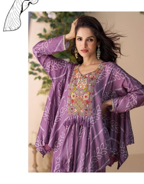 Sayuri Lavender Chinon Silk Designer Poncho Set For Boutiques and Resellers Designer Plazzo Salwar Suits Wholesale
