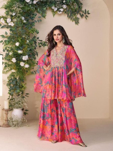 Sayuri Multi Pink Chinon Silk Indo Western Set For Partywear at Bulk Price Salwar Kameez