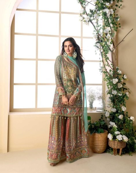  Sayuri Pakeeza Multicolor Palazzo Suit with Aari Work Festive Ready Salwar Kameez  Designer Plazzo Salwar Suits Wholesale