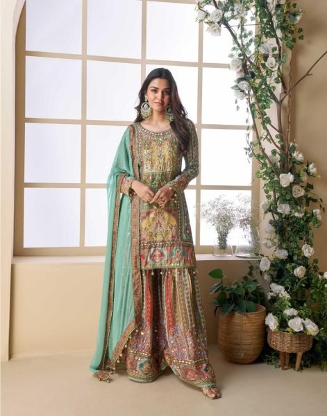  Sayuri Pakeeza Multicolor Palazzo Suit with Aari Work Festive Ready Salwar Kameez  Designer Plazzo Salwar Suits Wholesale