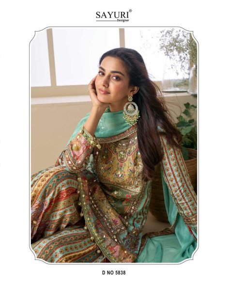  Sayuri Pakeeza Multicolor Palazzo Suit with Aari Work Festive Ready Salwar Kameez  Designer Plazzo Salwar Suits Wholesale
