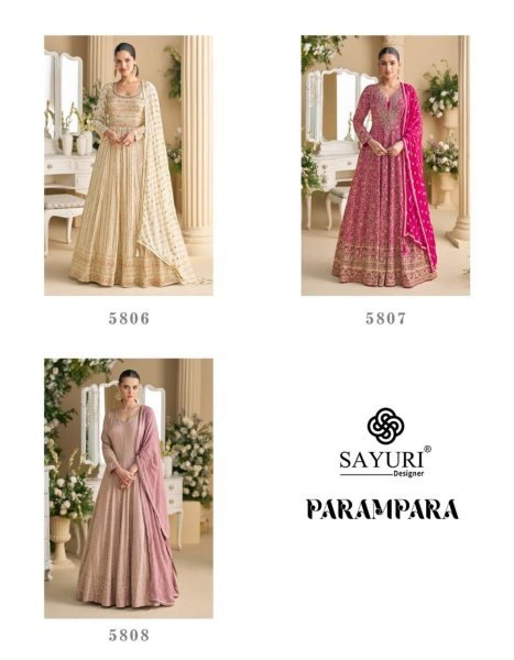 Sayuri Parampara Free Size Stitched Georgette Gown Premium Partywear 3 Piece Set Anarakali Gown Wholesale