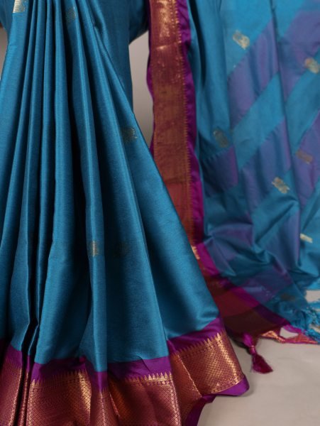 Sea Blue Cotton Silk Saree with Elegant Paithani Concept At Manufacturer Rate Silk Sarees Wholesale