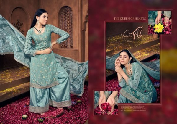 sea green chinon palazzo suit festive ready set by vouch noor mahal Designer Plazzo Salwar Suits Wholesale