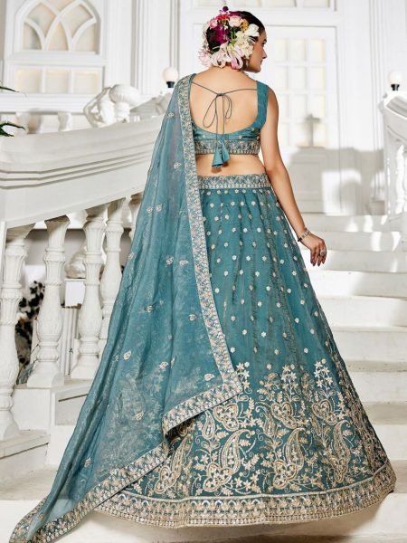 Sea Green Golden Tissue Bridal Lehenga with Sequin Embroidery Perfect for Mehendi Look Bridal Lehenga Choli