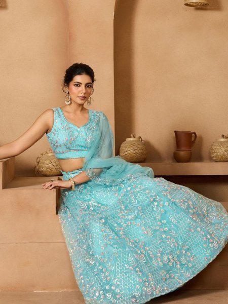 Sea Green Premium Net Lehenga with Sequins and Stone Accents for Party Look Designer Lehenga Choli