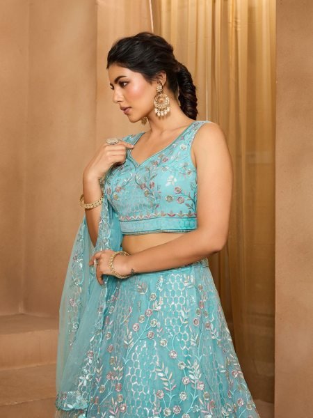 Sea Green Premium Net Lehenga with Sequins and Stone Accents for Party Look Designer Lehenga Choli