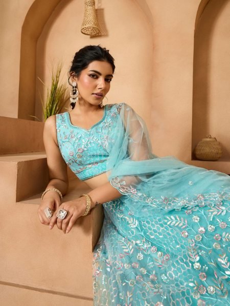 Sea Green Premium Net Lehenga with Sequins and Stone Accents for Party Look Designer Lehenga Choli