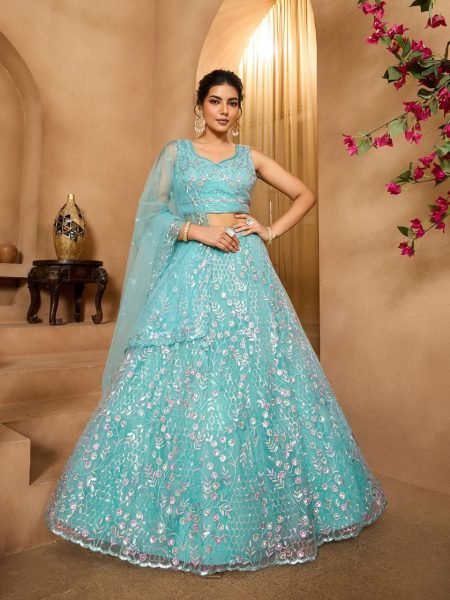 Sea Green Premium Net Lehenga with Sequins and Stone Accents for Party Look Designer Lehenga Choli