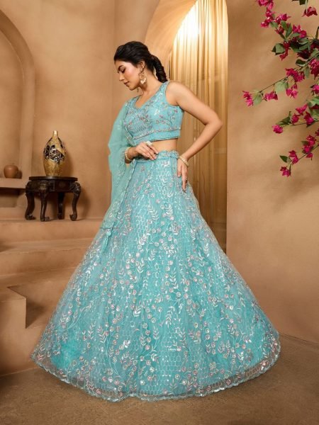 Sea Green Premium Net Lehenga with Sequins and Stone Accents for Party Look Designer Lehenga Choli