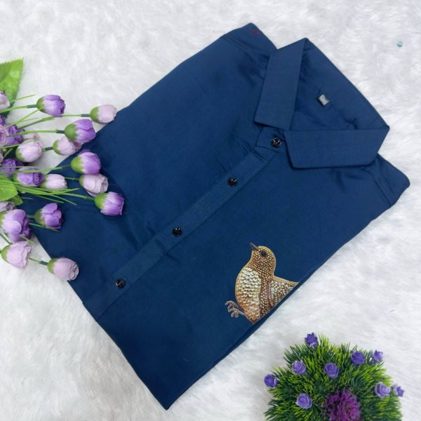 Seamless Blue Men Printed Cotton Shirt with Matching Dhoti at Wholesale Rate Mens Shirt