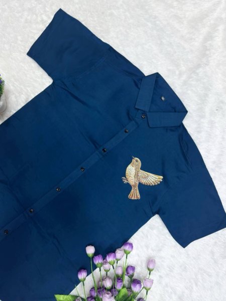 Seamless Blue Men Printed Cotton Shirt with Matching Dhoti at Wholesale Rate Mens Shirt